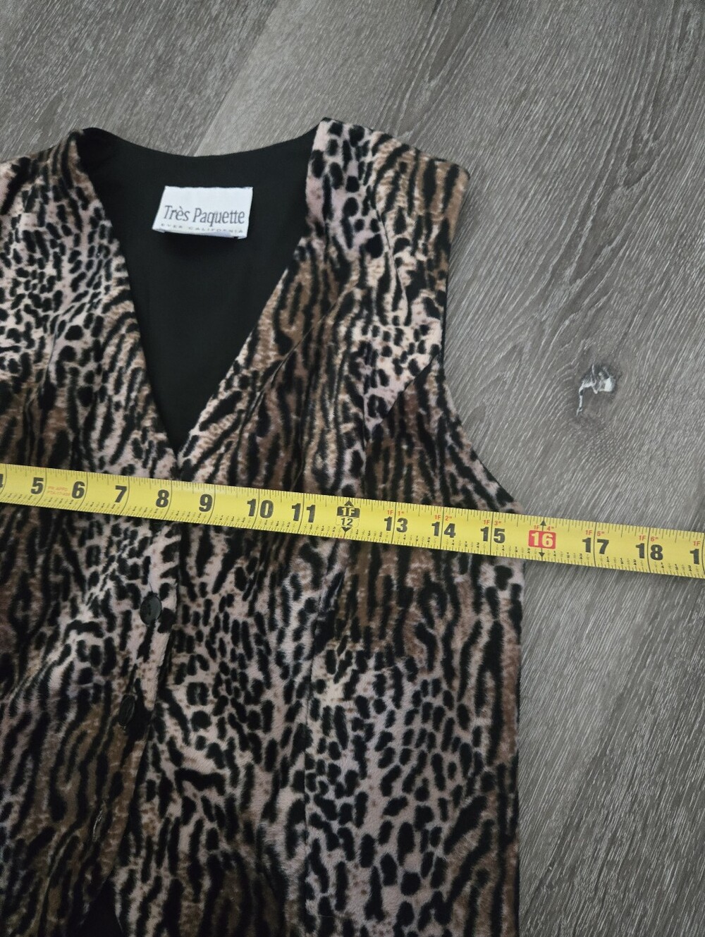 Vintage 90s Faux Suede Leopard Print Vest Size Small Glam Mobwife - Picture 8 of 9
